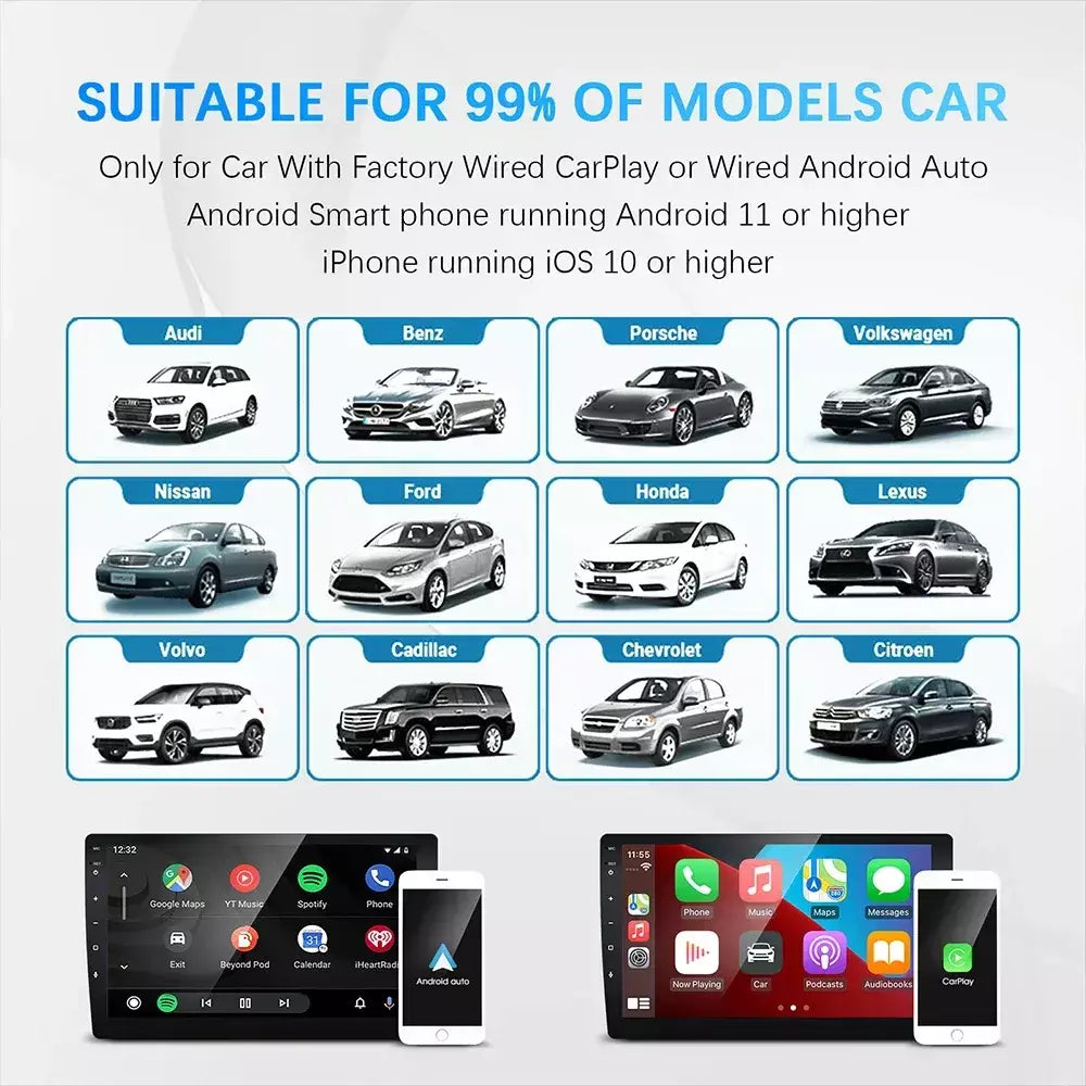 Carplay android auto adaptador sem fio para toyota mazda nissan camry suzuki subaru citroen audi mercedes kia ford opel spotify bt