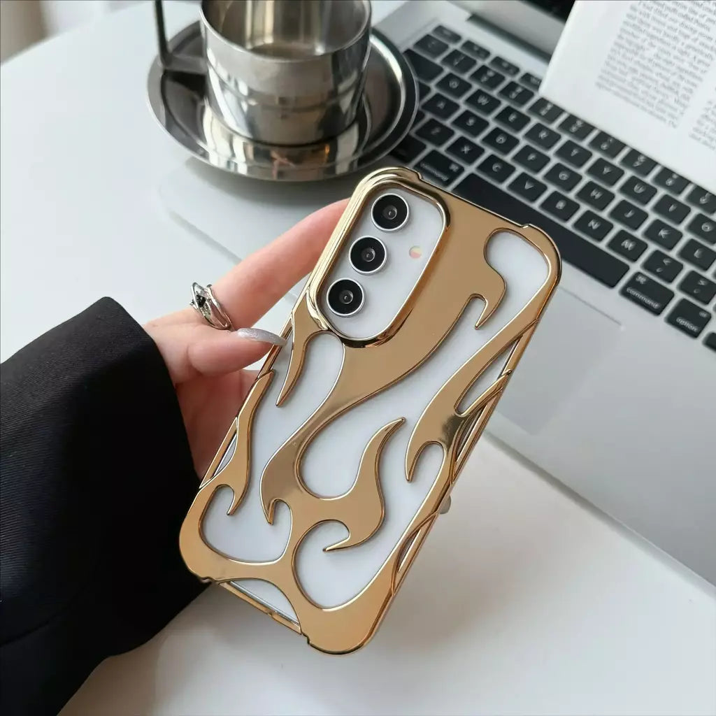 Novo padrão de chama 3d caso para samsung galaxy s25 s24 s22 s23 ultra plus a16 a06 a55 moda oco fino à prova de choque capa macia