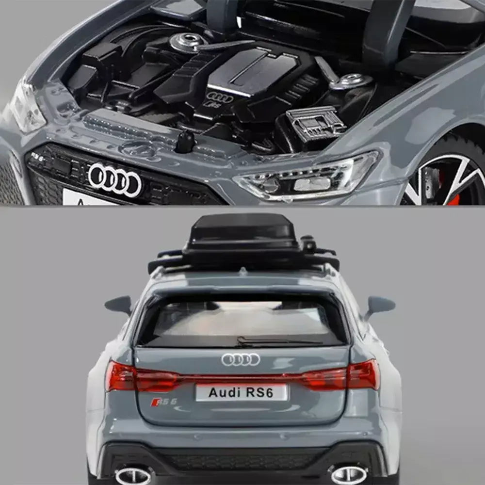 1:32 Audi RS6 Modelo de carro de brinquedo com portas de som e luz, modelo fundido de liga aberta, coleção de veículos para meninos e adultos, presente de festival
