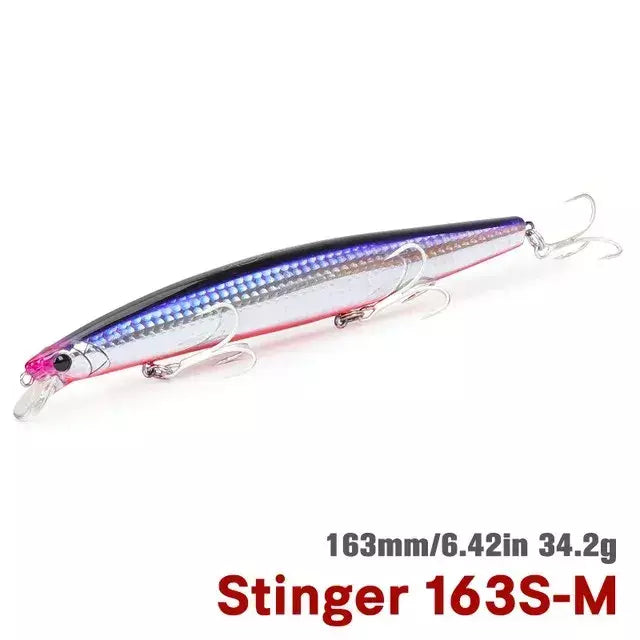 TSURIKNOYA-STINGER 163S-Ultra Long Casting Saltwater Sinking Minnow, Iscas de Pesca, Iscas Artificiais Duras para Robalo, 163mm, 34.2g