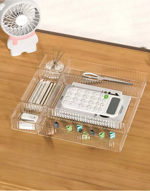 Conjunto de organizadores de gaveta de mesa ilimitados, plástico, armazenamento de banheiro, organizador de maquiagem, transparente, caixa de armazenamento, acessórios de cozinha