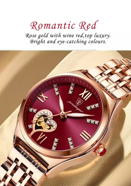 Relógio De Aço Inoxidável Poedagar para Mulheres, Relógios De Ouro Rosa, Relógio De Pulso De Quartzo Impermeável, Presente De Namorada Romântica, Moda