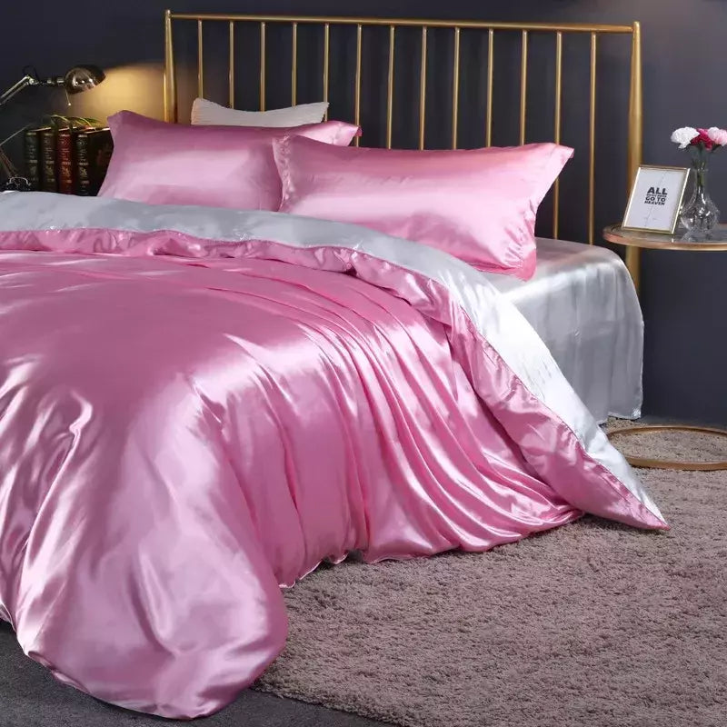 Conjunto De Cama De Luxo Com Capa De Edredão, 100% Seda, Duplo King e Queen Size, Conjuntos De Roupa De Cama, Kit De Capa De Cama, 4PCs