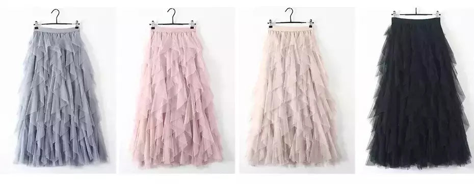 TIGENA-Tutu saia comprida de tule para mulheres, cintura alta, saia plissada, malha, rosa, moda coreana, fofa, estética, feminina, senhora, 2023