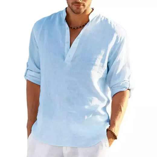 Camiseta de linho manga comprida masculina, monocromática, solta, casual, respirável, camisas de algodão, streetwear leve, designer, nova