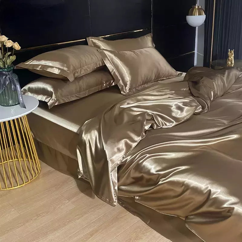 Conjunto De Cama De Luxo Com Capa De Edredão, 100% Seda, Duplo King e Queen Size, Conjuntos De Roupa De Cama, Kit De Capa De Cama, 4PCs