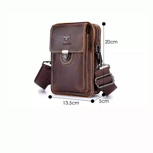 BULLCAPTAIN-Pacotes de Cintura de Couro Genuíno para Homens, Cinto Casual, Bolsa de Telefone Móvel 100% Couro Pequena Bolsa de Ombro