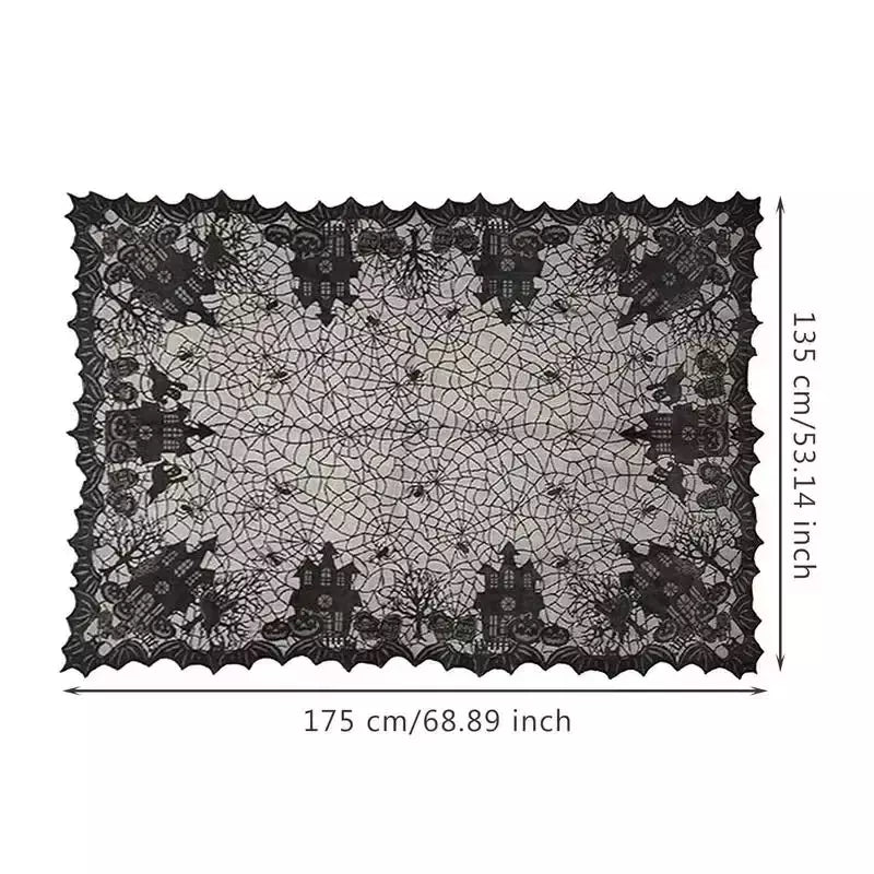 Halloween Lace Toalha De Mesa, Spider Web Skull Pattern, Forma Retangular, Decoração da Festa, Casa assombrada, Pumpkin Design, 1 Pc