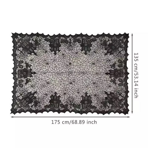 Halloween Lace Toalha De Mesa, Spider Web Skull Pattern, Forma Retangular, Decoração da Festa, Casa assombrada, Pumpkin Design, 1 Pc