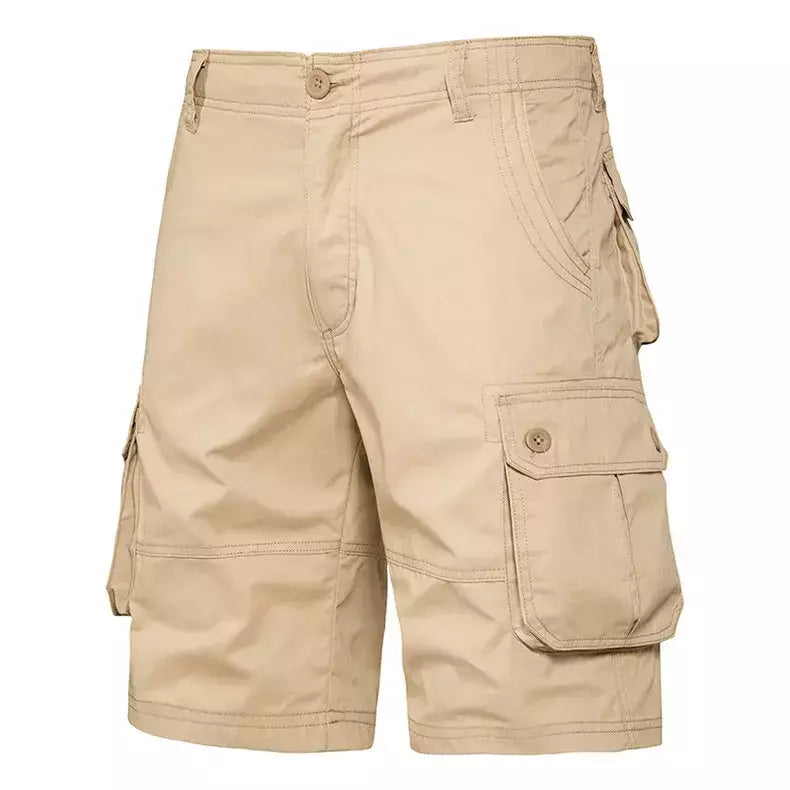 Calções de algodão de bolso múltiplo masculino, macacão de cor sólida de alta qualidade, casual ao ar livre, calças curtas esportivas, novo verão