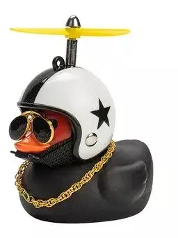 Borracha vento quebrado pato brinquedo motocicleta carro ornamentos pato amarelo painel do carro decoração com óculos legais hélice helmet2025