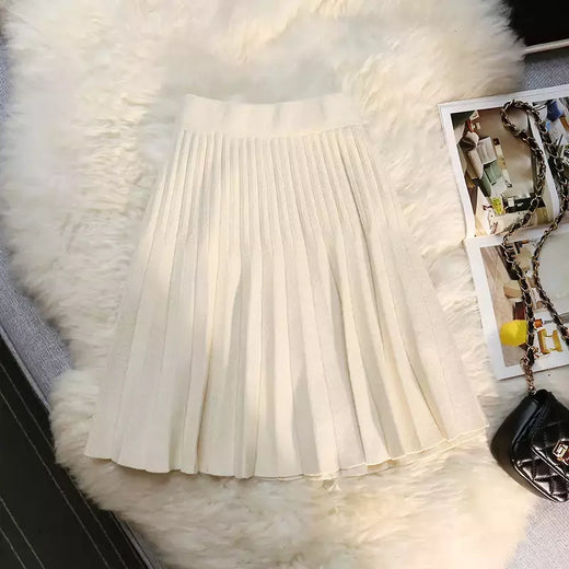 Míni saia plissada de malha feminina, cintura alta elástica, saia guarda-chuva linha A, casual sexy, curta, outono, inverno