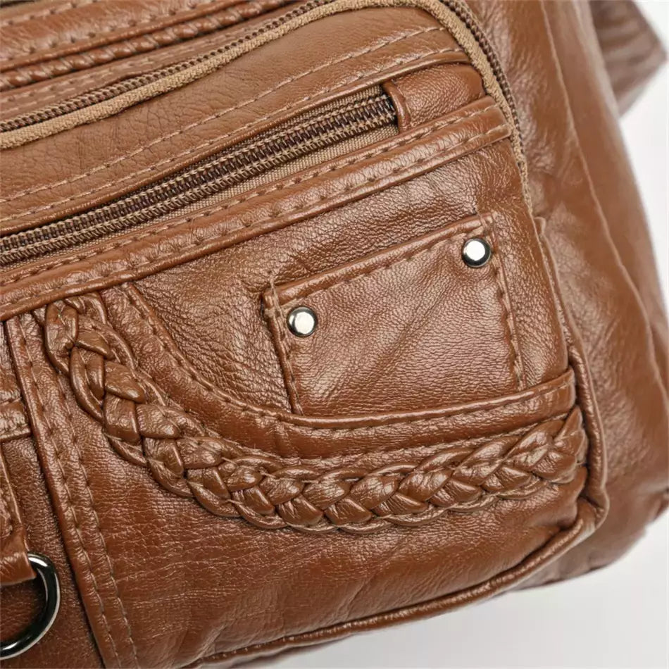 Bolsa de bolso multi couro PU vintage feminina, bolsas de ombro transversais femininas, bolsas de design de luxo, alta qualidade, 2023