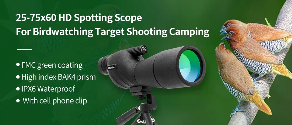 25-75x60 hd spotting scope poderoso monocular zoom telescópio prisma à prova dwaterproof água para observação de pássaros tiro ao alvo acampamento