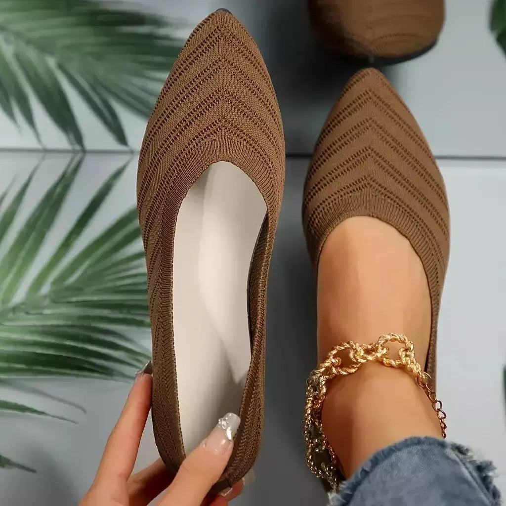 Sapatilhas femininas de malha, sapatilhas casuais, dedo do pé pontiagudo, mocassins para barcos de escritório, cor sólida, novo, 2022, 2024