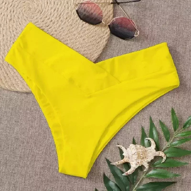 Tanga brasileira de biquíni para mulheres, semi-banho, roupa de praia sexy V cheeky, banho preto para senhoras, natação