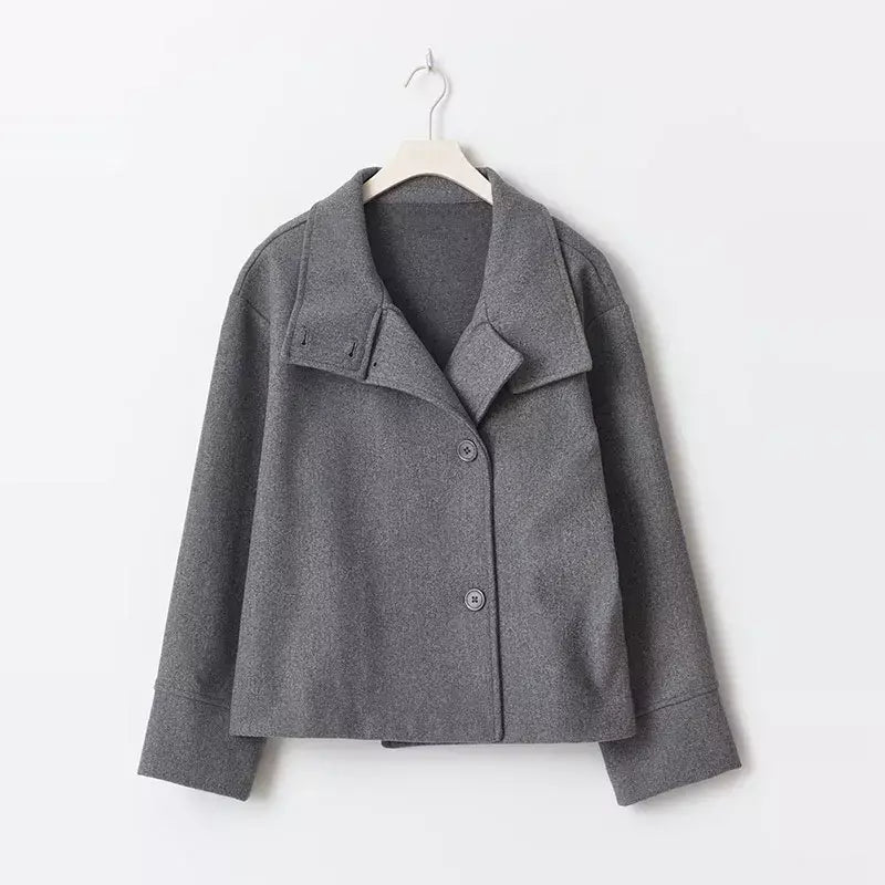Gola feminina casacos de lã de inverno 2024 nova moda único breasted feminino manga longa jaquetas senhora do escritório rua casaco curto