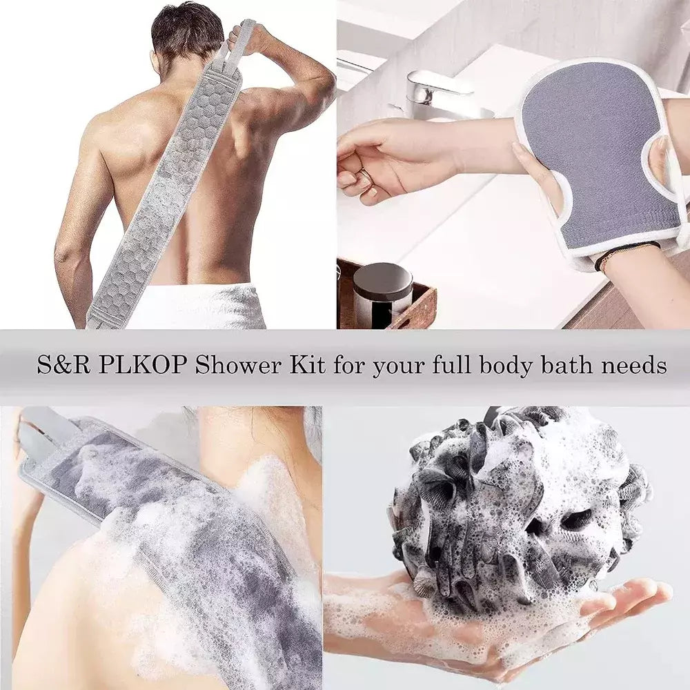 Back Scrubber Bath Glove Set, Escova de chuveiro, Esfoliante Scrub, Esponja Loofah, Remoção de pele morta, Ferramentas de banho, 3Pcs Set