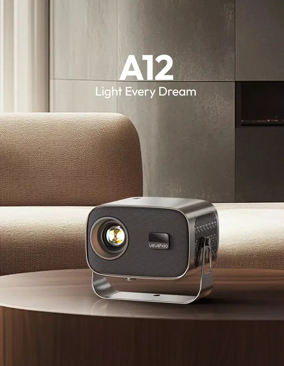 Vevshao a12 projetor mini portátil led vídeo android 13.0 wifi 6 espelho smartphone para 1080p 4k vídeo projetor de cinema em casa