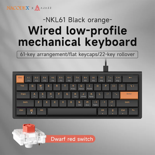 Ajazz NKL61 Teclado de escritório com fio e fosco 61 teclas Corpo fino ABS Teclado de escritório com fio adequado para uso em escritório