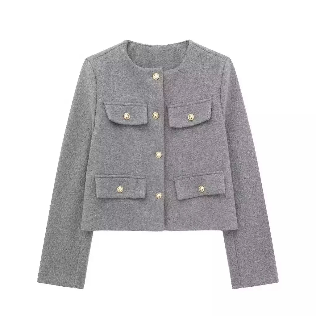 TRAF-Casaco Cropped feminino com botão dourado, blazer bomber, streetwear chique, blusa de casacos femininos, moda primavera, 2022