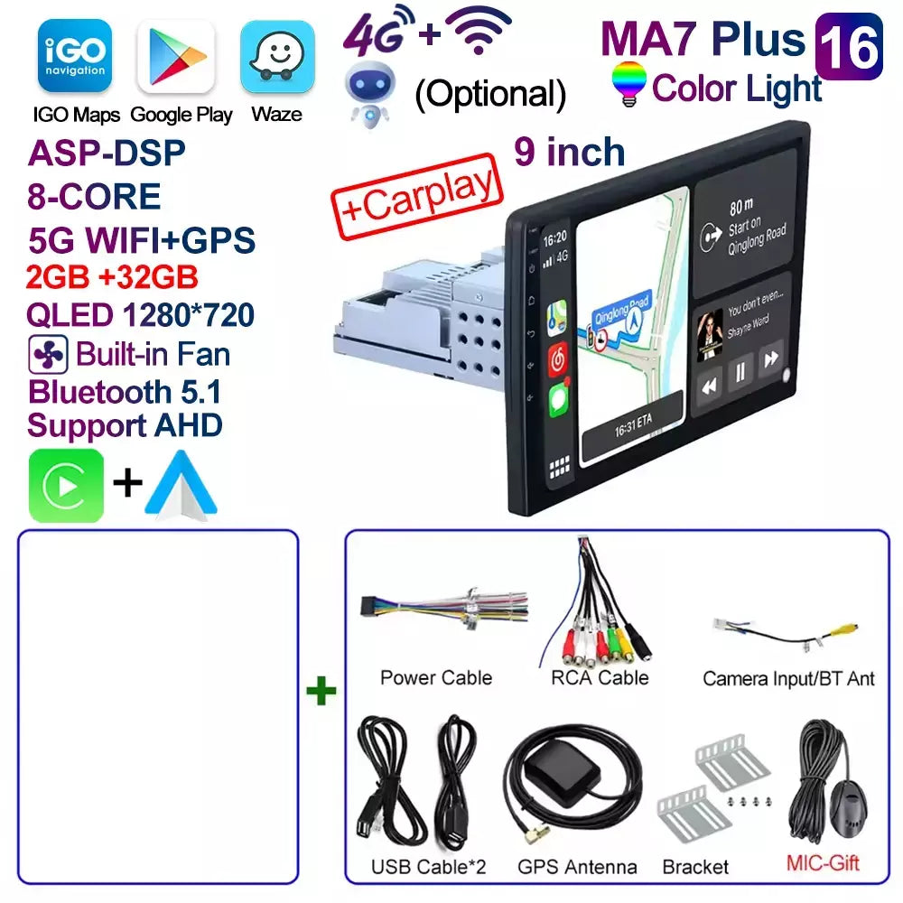 Caixi 7 ''9'' 10 ''8 núcleo android 1din multimídia carro carplay navegação universal gps 1 unidade central din rádio automático áudio estéreo dvd