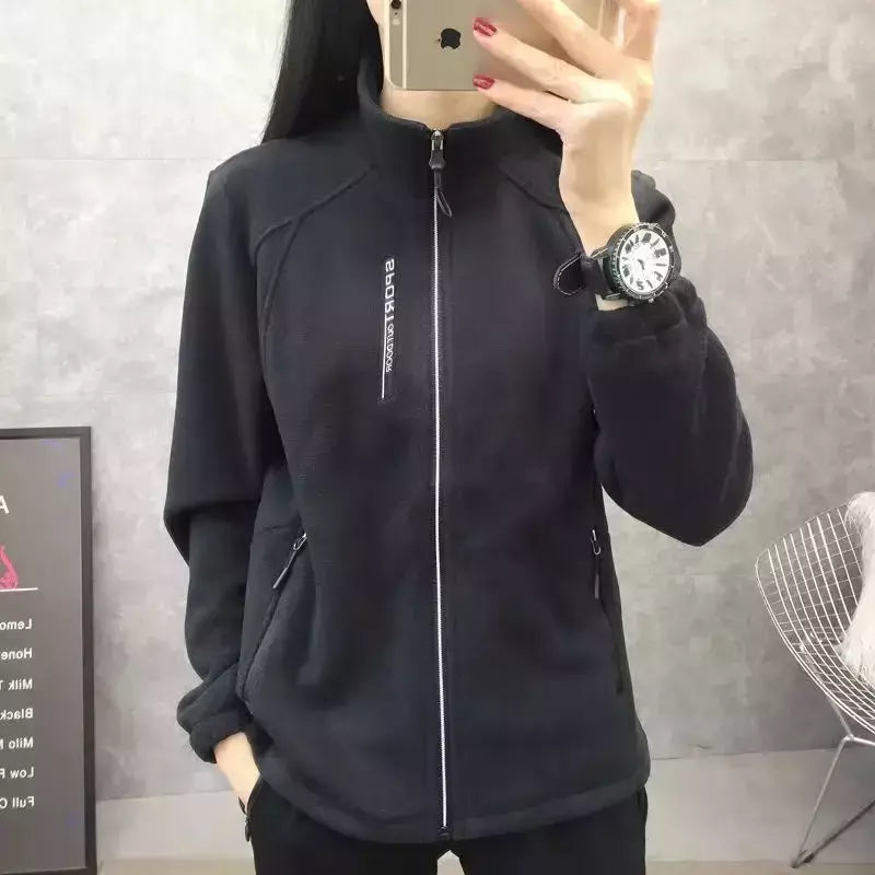Casacos de lã tamanho grande para mulheres, cardigã quente, roupas esportivas casuais ao ar livre, caminhadas, jogging, ioga, jaquetas femininas, inverno, primavera