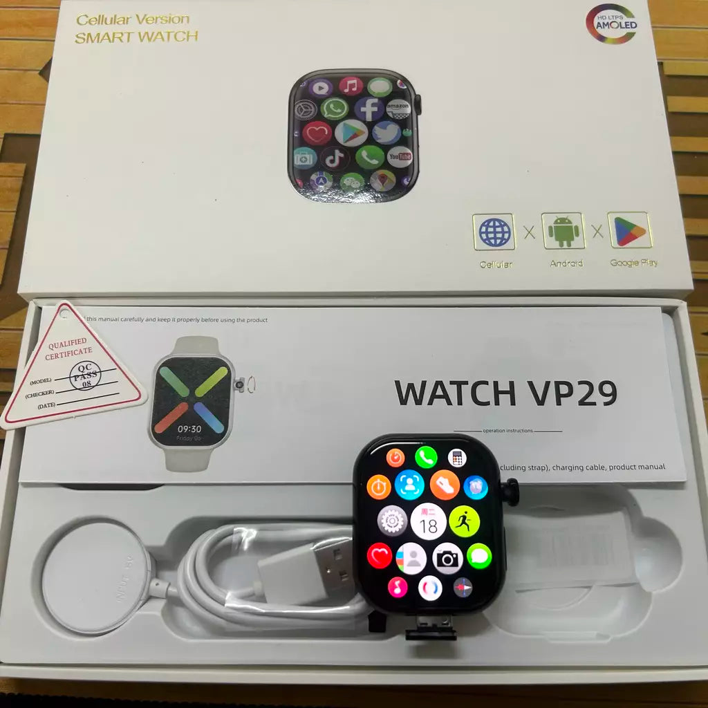 Vp29 smartwatch 5g android 256gb de armazenamento 4g/5g lte cartão sim gps wifi 2.29 polegadas 490*580 amoled relógio inteligente com câmera rotativa de 8mp