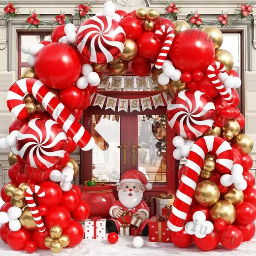 Decorações balões de natal guirlanda arco vermelho metálico ouro com homem de gengibre estrelas balão foil para decoração de festa de natal