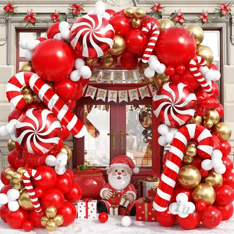 Decorações balões de natal guirlanda arco vermelho metálico ouro com homem de gengibre estrelas balão foil para decoração de festa de natal