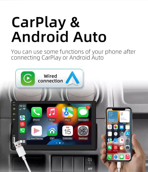 Bqcc 7 Polegada 1din 2din rádio do carro carplay android auto multimídia player hd tela de toque fm aux bt mirrorlink áudio universal do carro