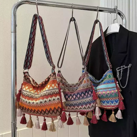 Bolsa feminina vintage com borla étnica tecida à mão crossbody para senhora bolsa hippie sling bolsa de ombro para senhoras bolsa ase?? ? Galega