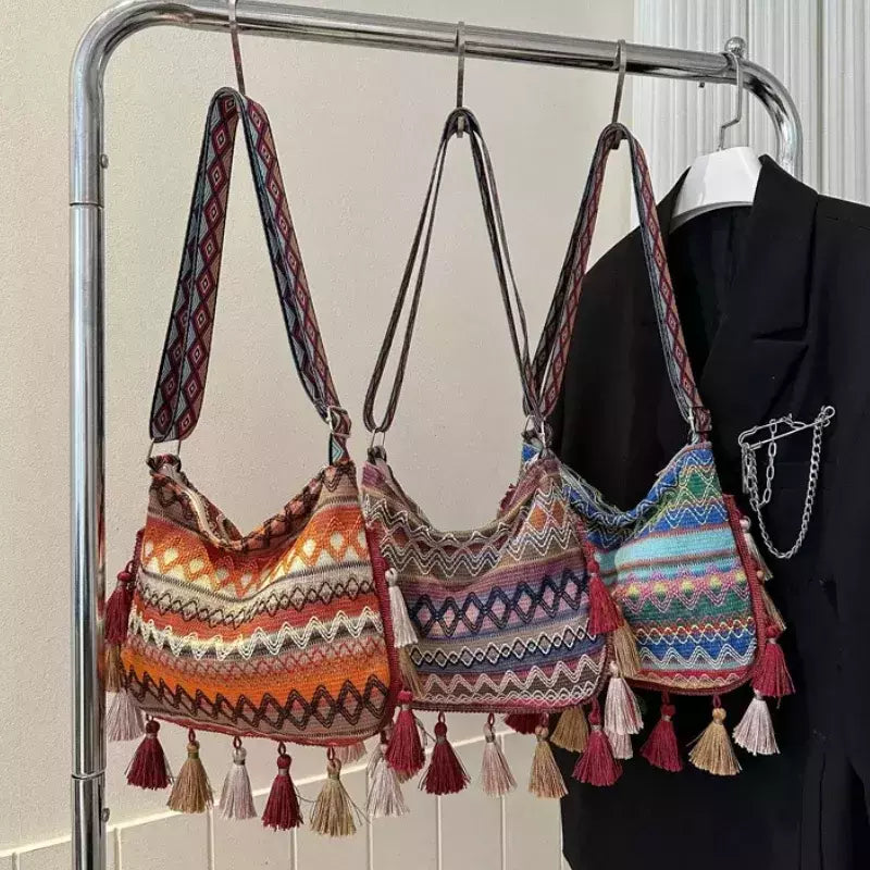 Bolsa feminina vintage com borla étnica tecida à mão crossbody para senhora bolsa hippie sling bolsa de ombro para senhoras bolsa ase?? ? Galega