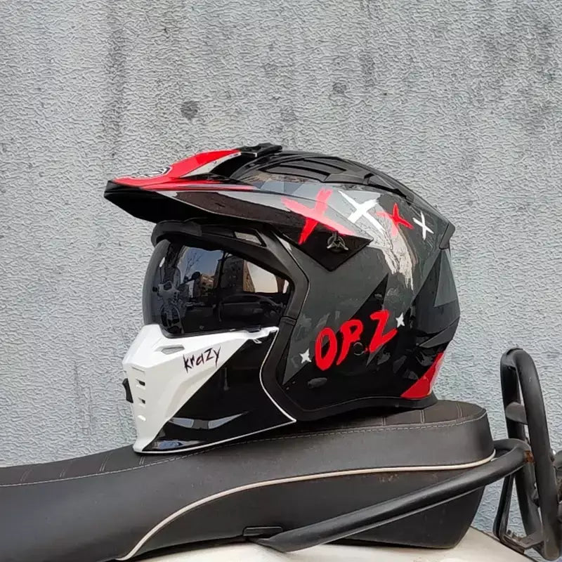 Orz capacete da motocicleta vintage casque moto preto guerreiro combinação capacete completo meio capacete de cruzeiro cascos motorcross
