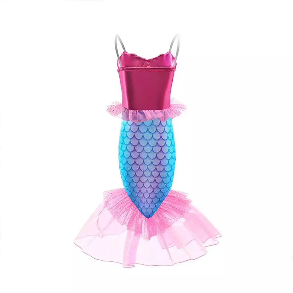 Meninas roxo-azul sereia ariel cosplay vestido de halloween vestido de festa de aniversário meninas praia vestido de férias