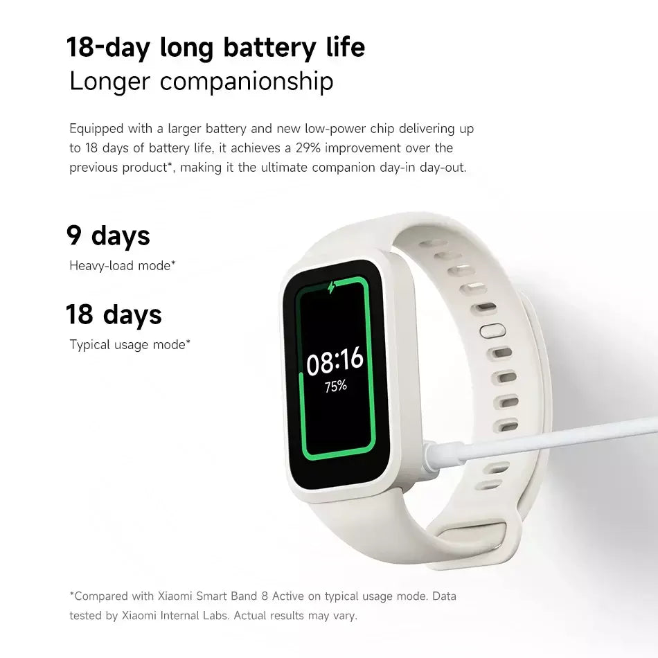 Versão global xiaomi mi band 9 ativo 8 dias de vida útil da bateria pulseira 1.47 ''tela 60hz 50 modos esportivos mi fitness banda inteligente