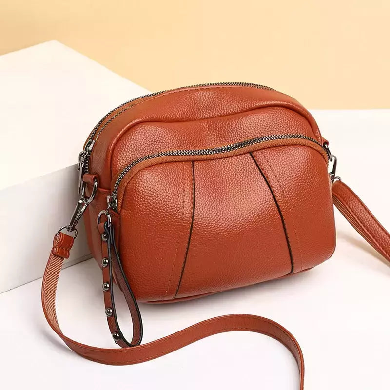 Cor sólida elegante rebite zíper bolsa de telefone móvel feminino simples cou