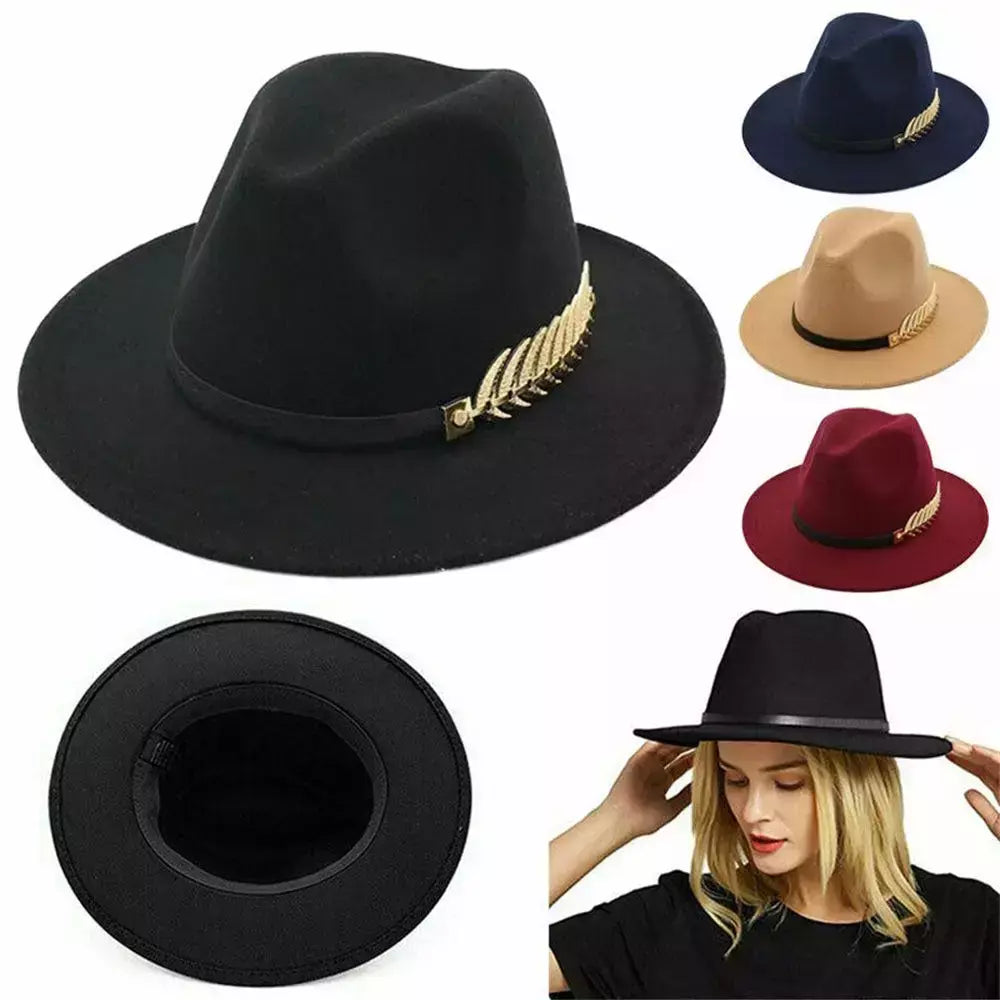 Grande feltro Trilby Fedora para mulheres, chapéu de aba larga para senhoras, boné jazz, gangster vintage