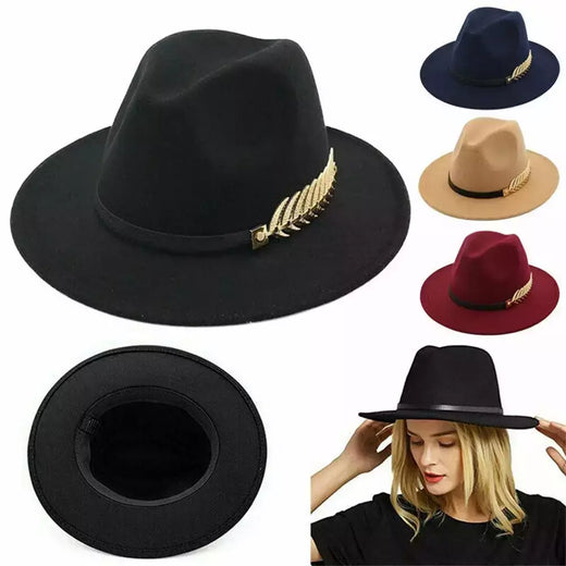 Grande feltro Trilby Fedora para mulheres, chapéu de aba larga para senhoras, boné jazz, gangster vintage