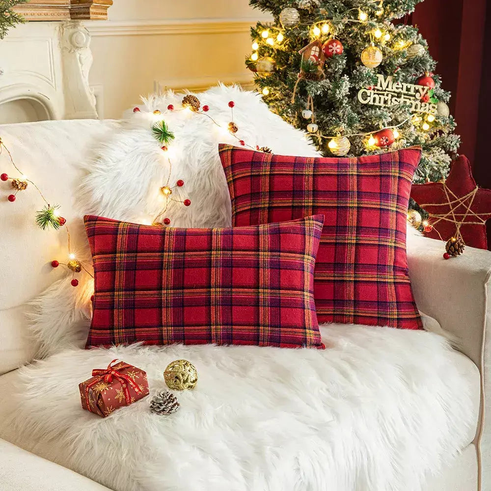 1/2 pçs natal xadrez decorativo lance fronha escocês tartan capa de almofada para fazenda decoração casa verde vermelho 30x50cm
