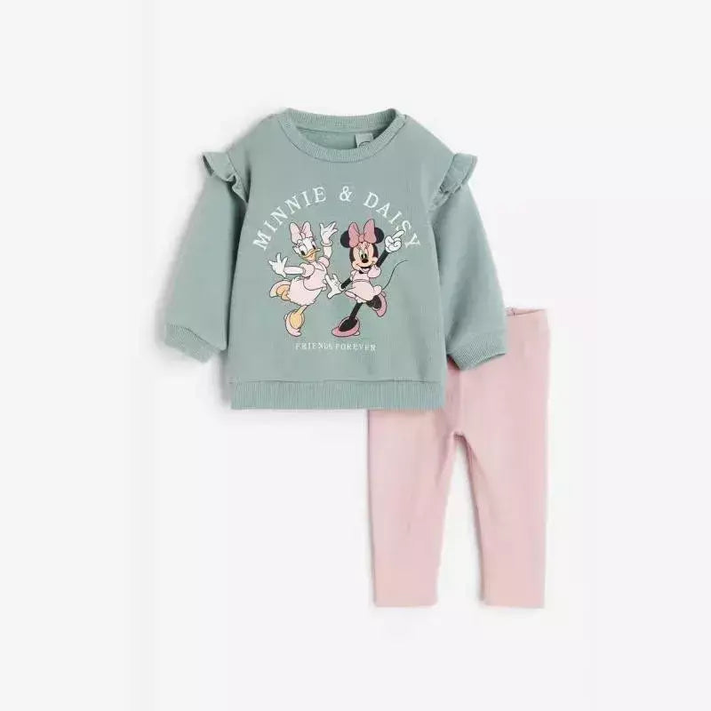 Meninas primavera outono roupas minnie impressão completa moletom + calças 2 pçs esportes casuais novas crianças dos desenhos animados moda manga longa ternos