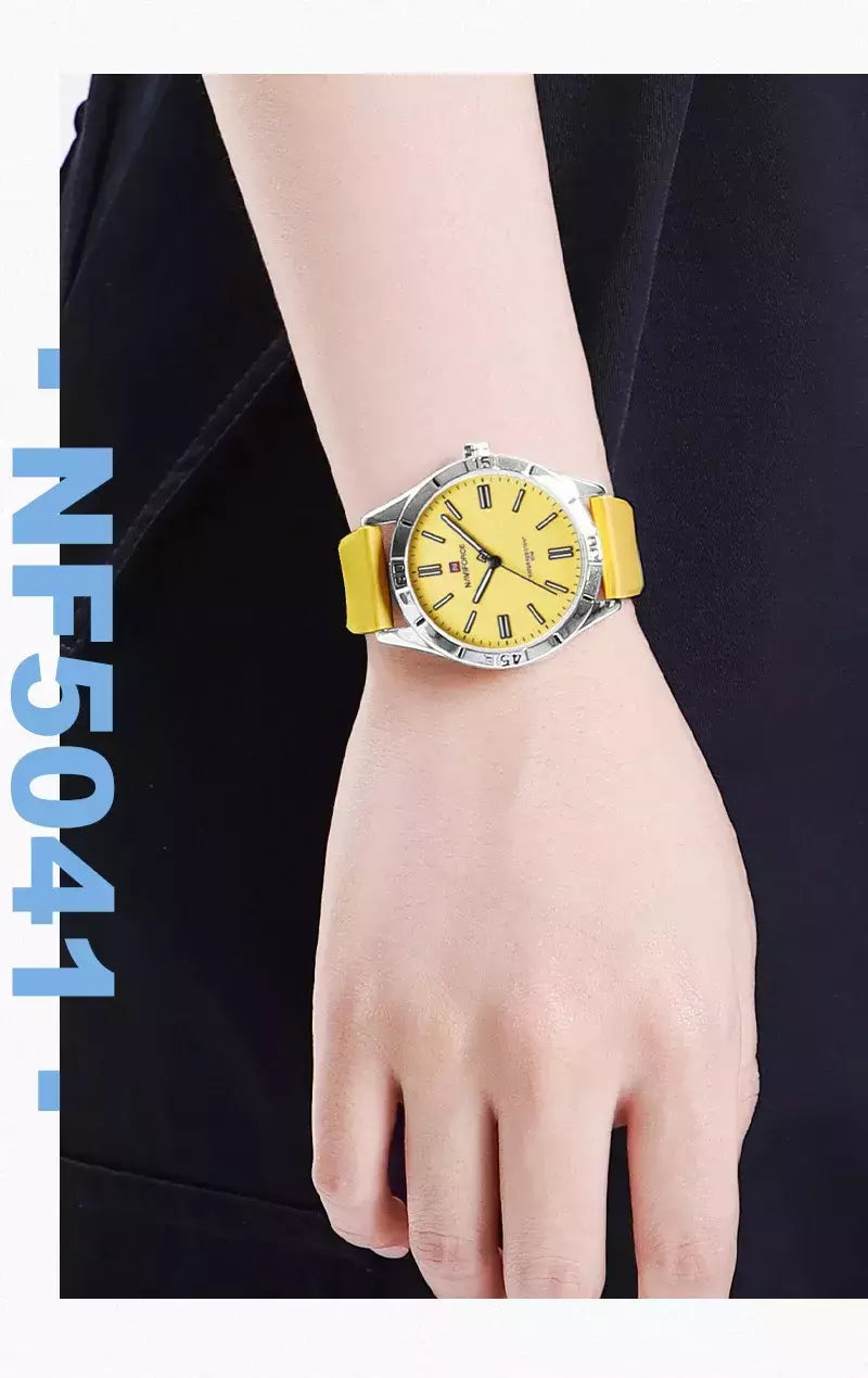 Naviforce relógio de pulso feminino simples, pulseira de silicone impermeável, novo design, moda, para senhoras, 2024
