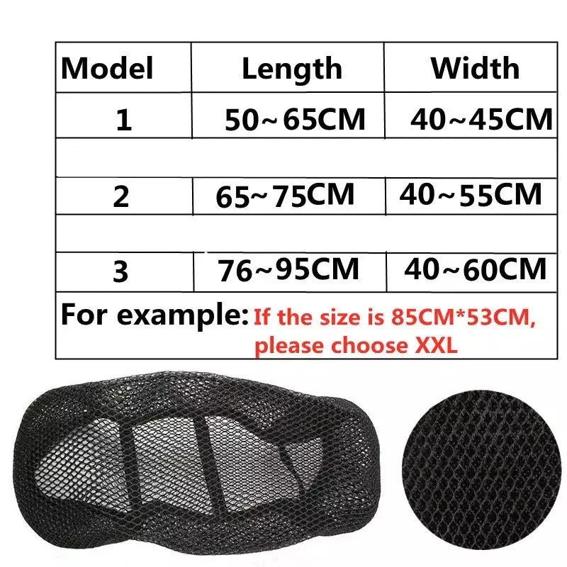Capa de assento para motocicleta, tecido de malha 3d antiderrapante, assento de scooter, bicicleta elétrica, verão, design em favo de mel, ventilação