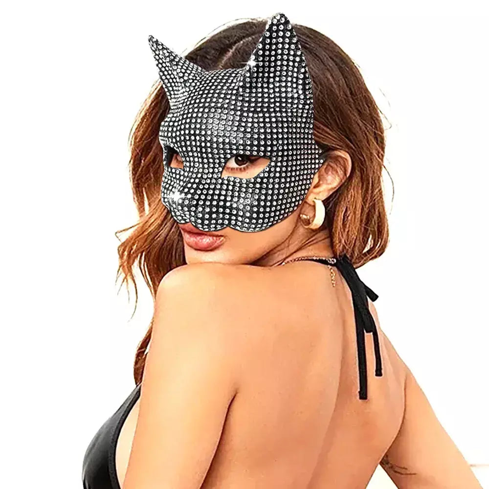Máscaras de orelha de gato brilhantes cosplay festa de halloween acessórios de fantasia luvas longas sexy bling gatinho metade máscaras
