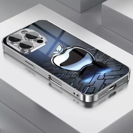 Tecnologia de metal para apple padrão vidro temperado galvanizado caso para iphone 17 16 pro max 15 14 plus 13 12 16e 17 capa ar