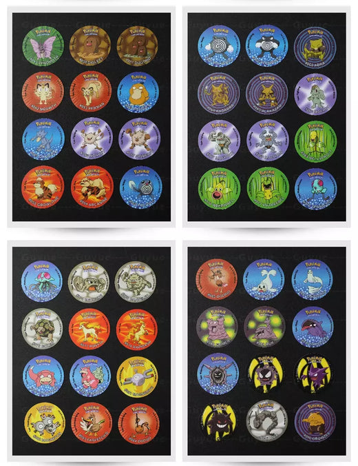 1 caixa 3d redondo pokemon tazos 1/2/3 geração traços álbum treinador pikachu eevee anime coleção cartões criança 10/160/100pcs cartões