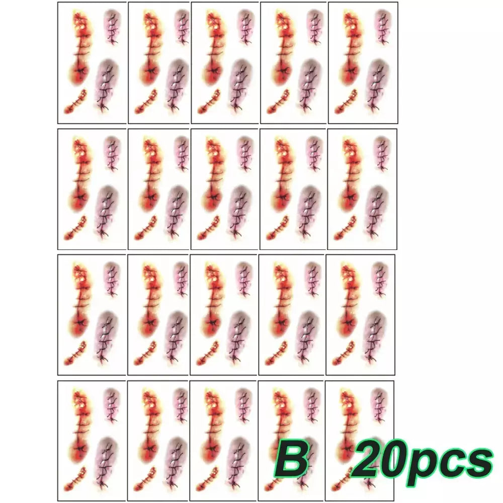 5/10/20 pçs halloween cicatriz tatuagem temporária adesivos 3d falso cicatriz tatuagens adesivo vermelho sangue coágulo rosto tatuagem à prova dwaterproof água cosplay g
