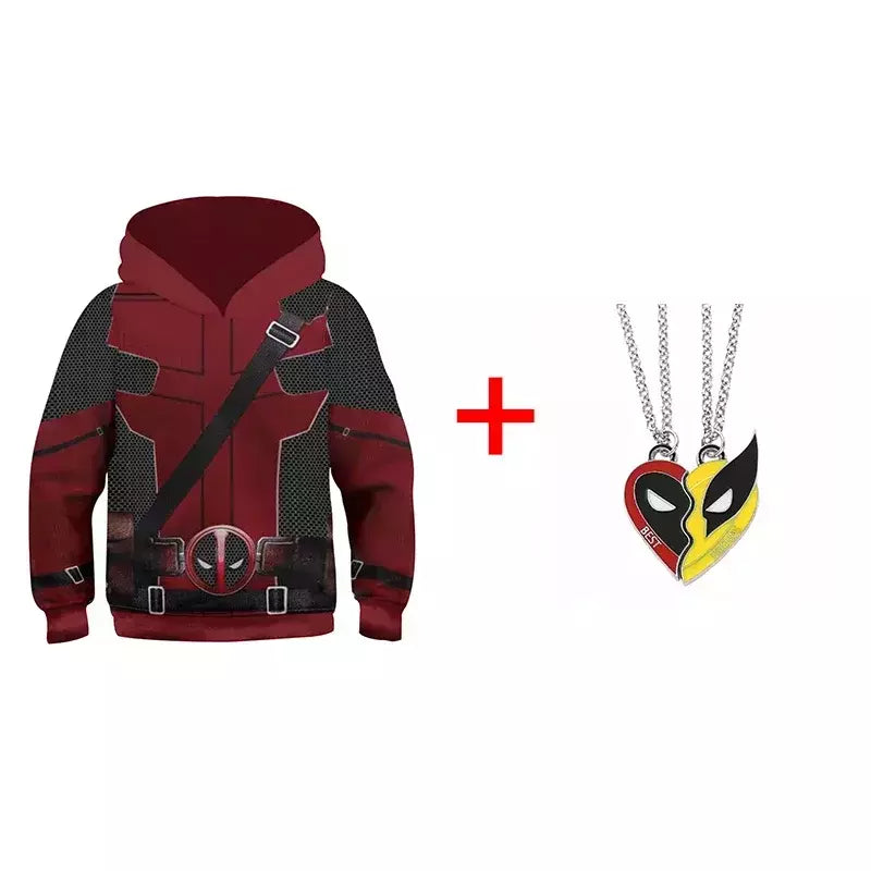 Meninos meninas deadpool wolverine cosplay traje super-herói impressão 3d pulôver hoodies jaqueta camisolas para festa de halloween
