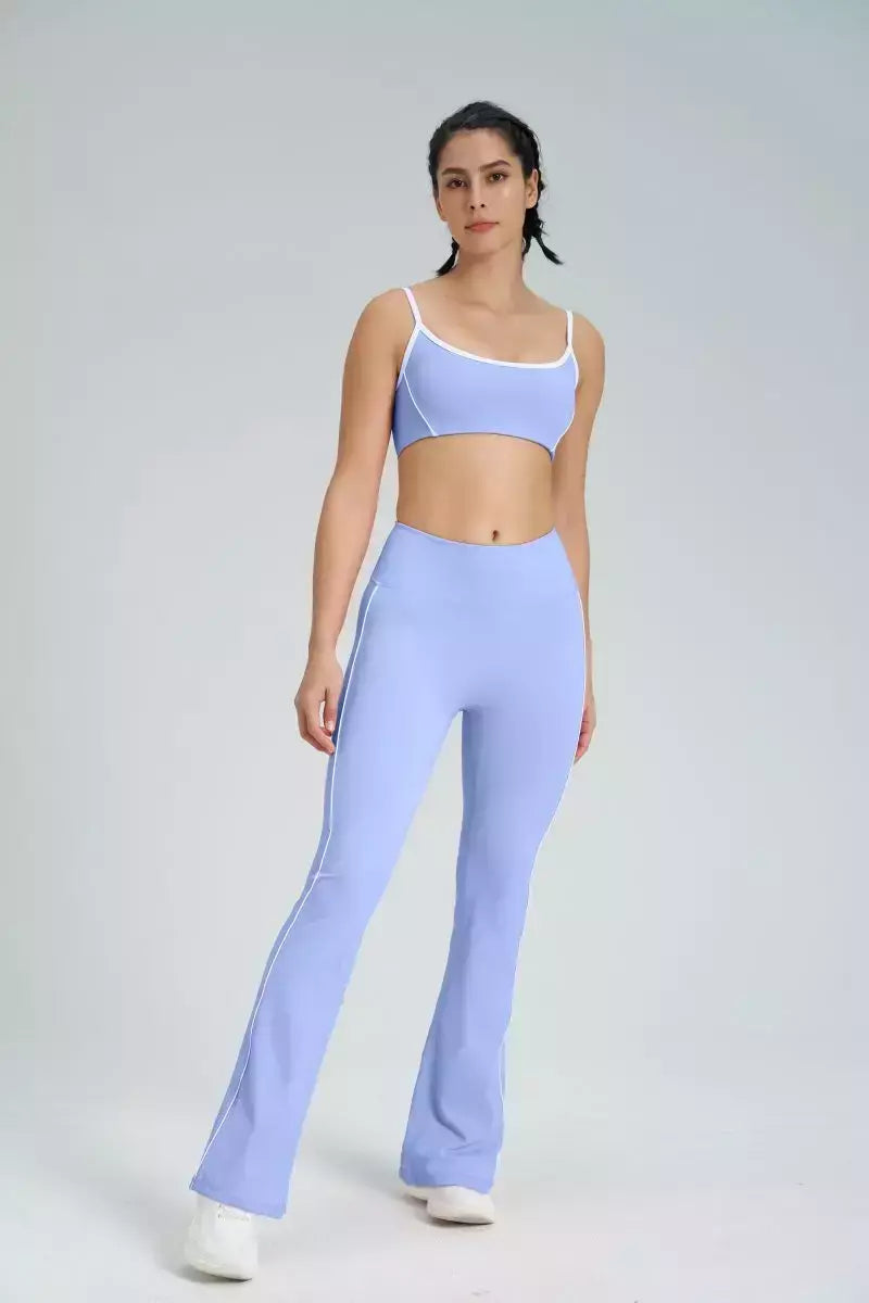 Terno de Yoga Patchwork de duas peças para mulheres, cintura alta Flare Leggings, roupas de treino Fitness Sportswear agasalho