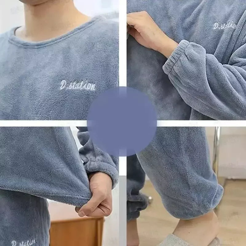 Pijama de lã coral grande masculino, veludo grosso, flanela juvenil quente, conjunto de peles domésticas, outono e inverno